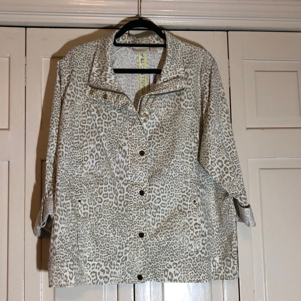 NWT Chico’s Luxe Twill Utility Jacket Animal Print SZ 4 Chico’s SZ 20